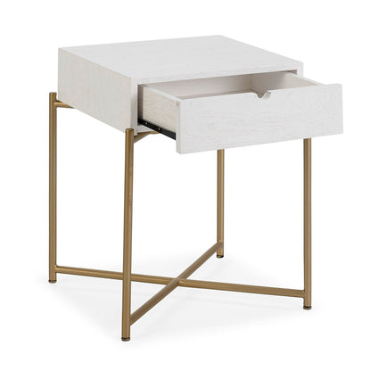 Madera Cedro White/Metal Bedside Table - Ideal Furniture ES