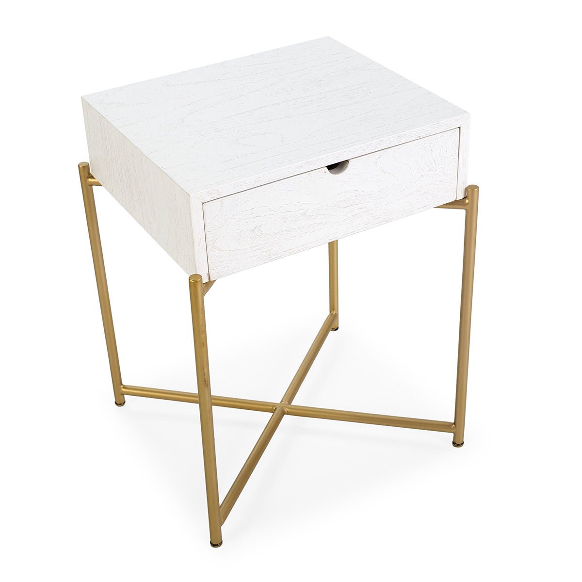 Madera Cedro White/Metal Bedside Table - Ideal Furniture ES