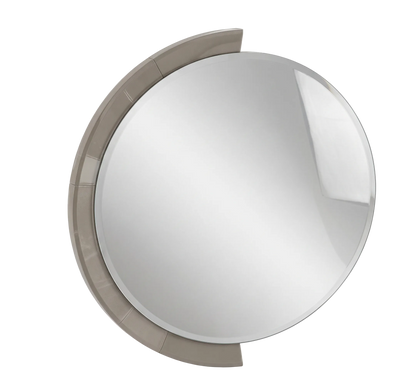 A round convex security mirror with a light gray frame, shown at an angle on a white background.