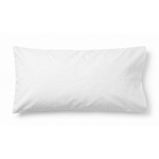 A plain white rectangular pillowcase or pillow shown against a clean white background.