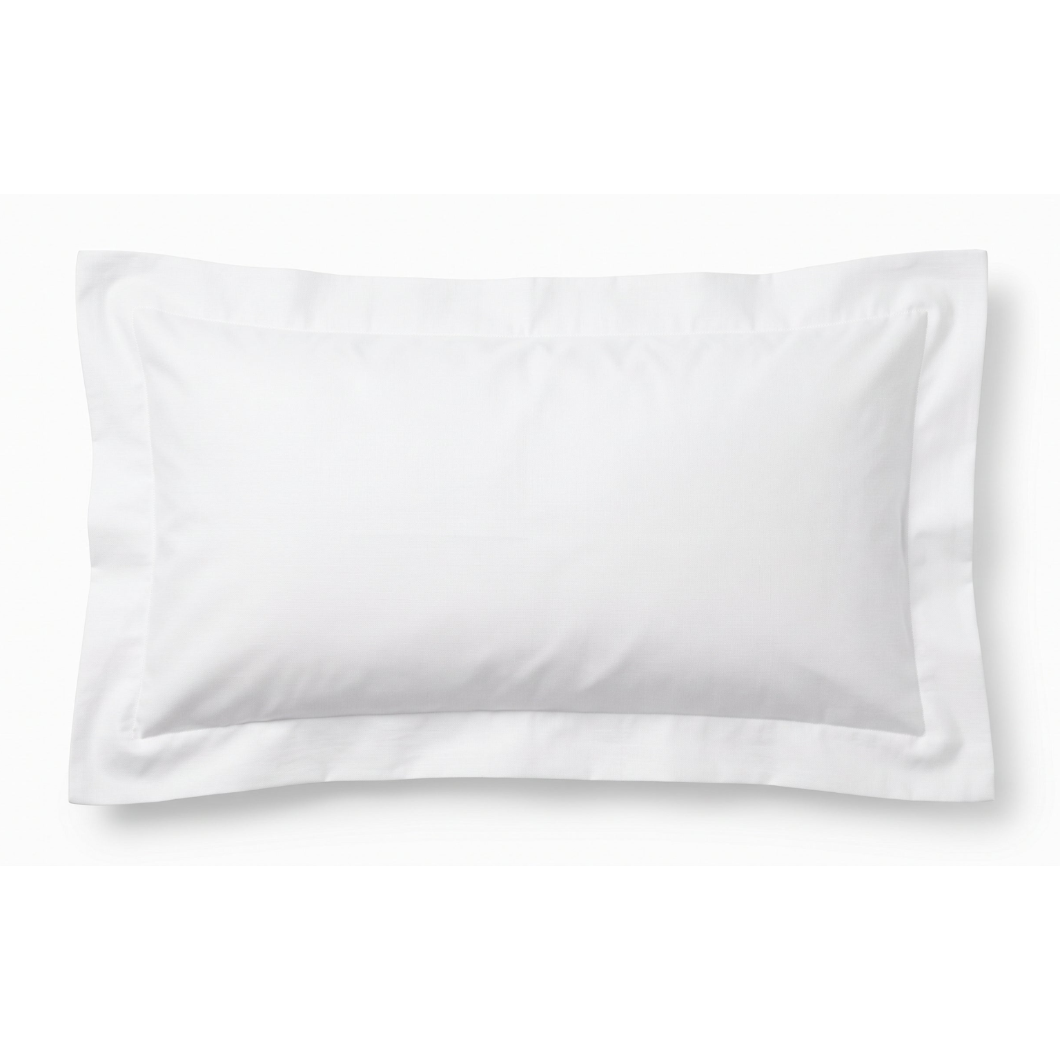 A clean white pillowcase shown flat against a white background, with a subtle drop shadow.