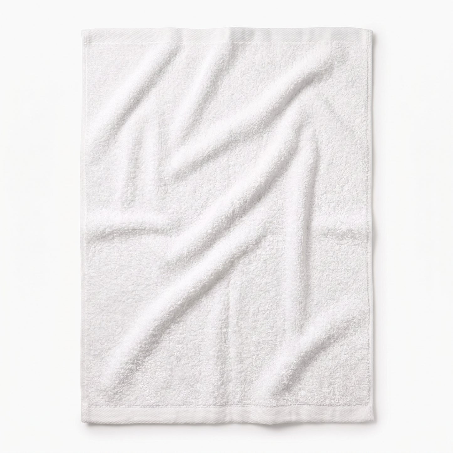 A white cotton towel with a textured terry cloth surface, shown flat against a clean white background.