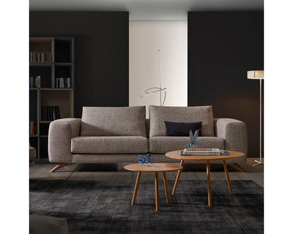 minimalist contemporary 3 seater sofa with wooden legs and thick arm wrest available in nueva andalucia, marbella, mijas, san pedro de alcantara.