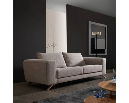 minimalist contemporary 3 seater sofa with wooden legs and thick arm wrest available in nueva andalucia, marbella, mijas, san pedro de alcantara.