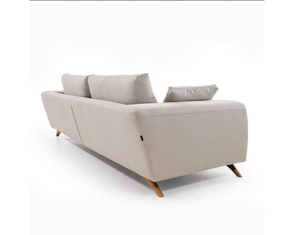 minimalist contemporary 3 seater sofa with wooden legs and thick arm wrest available in nueva andalucia, marbella, mijas, san pedro de alcantara.