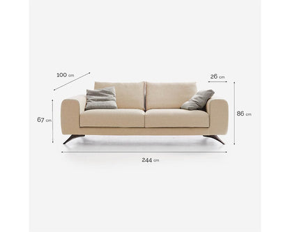 minimalist contemporary 3 seater sofa with wooden legs and thick arm wrest available in nueva andalucia, marbella, mijas, san pedro de alcantara.