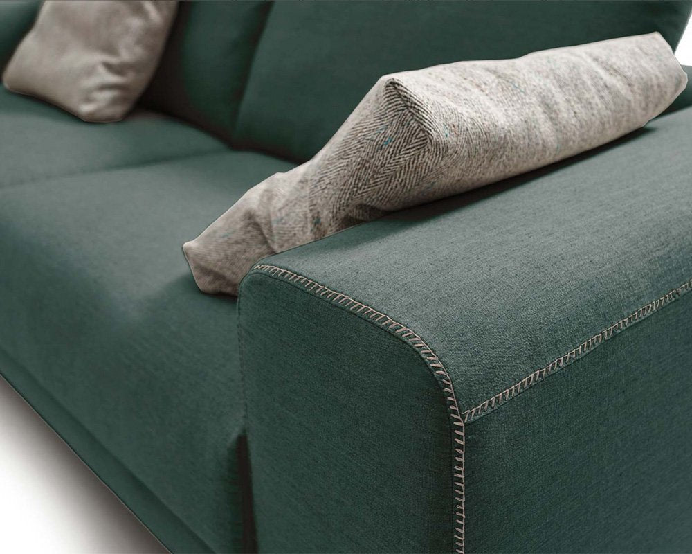 minimalist contemporary 3 seater sofa with wooden legs and thick arm wrest available in nueva andalucia, marbella, mijas, san pedro de alcantara.