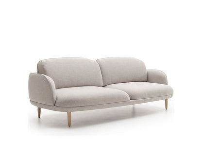 comfortable modern 3 seater sofa with soft edges and wooden legs available in marbella, malaga, estepona, costa del sol.
