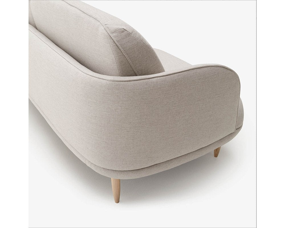 comfortable modern 3 seater sofa with soft edges and wooden legs available in marbella, malaga, estepona, costa del sol.